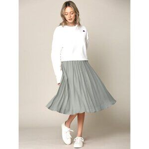 NWT High Elastic Waist Pleated Mid A-Line Swing Skirt